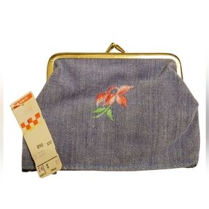 Vintage Clutch Purse 70s Flower Kiss Lock Top Zipper Bottom Original Tag…